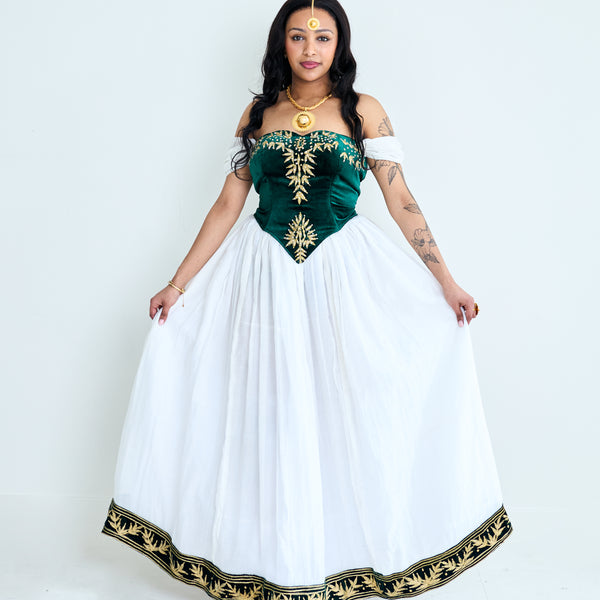 Green Velvet Corset & Skirt Set (With Sleeves)