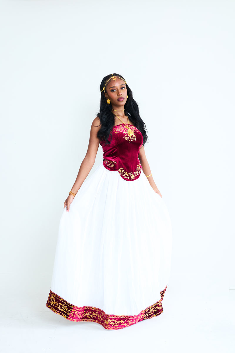 Burgundy - Red Velvet Corset & Skirt Set (Sleeveless)