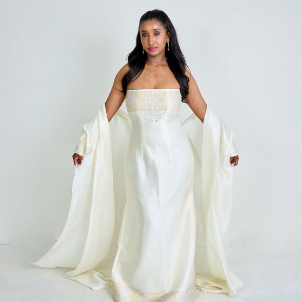 Beige Saba Full-Length Dress With Gown (Measurements Required)