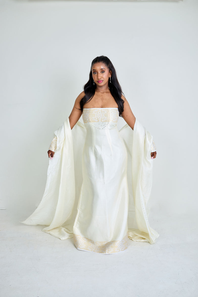 Beige Saba Full-Length Dress With Gown (Measurements Required)