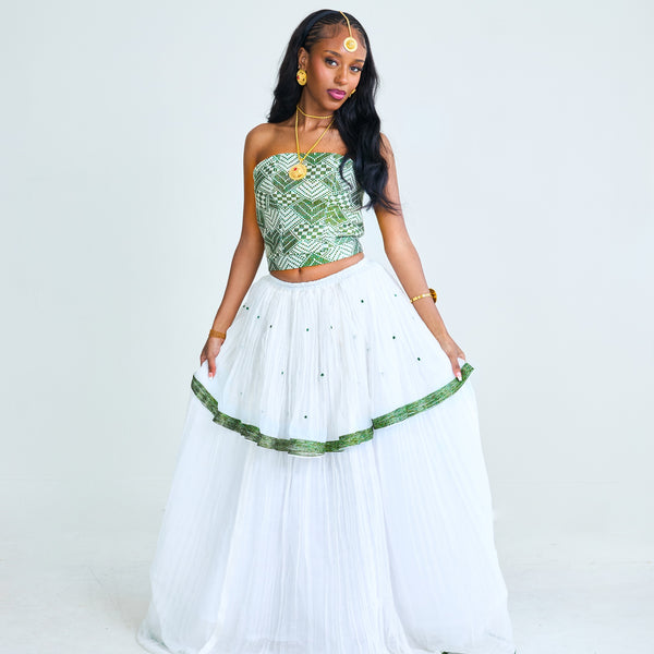 Handwoven Green Tilet Corset & Menen Skirt Set