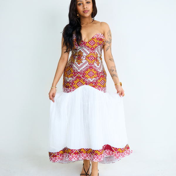 Handwoven Pink Tilet Dress with White Menen (Measurements Required)