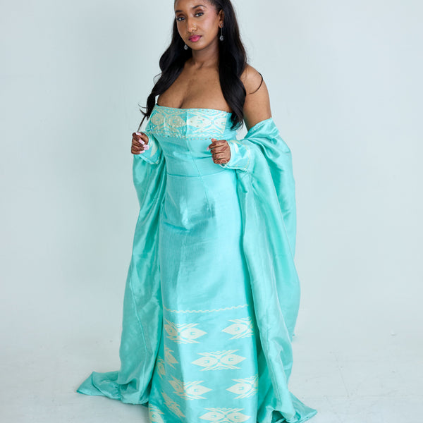 Blue Saba Full-Length Dress With Gown (Measurements Required)