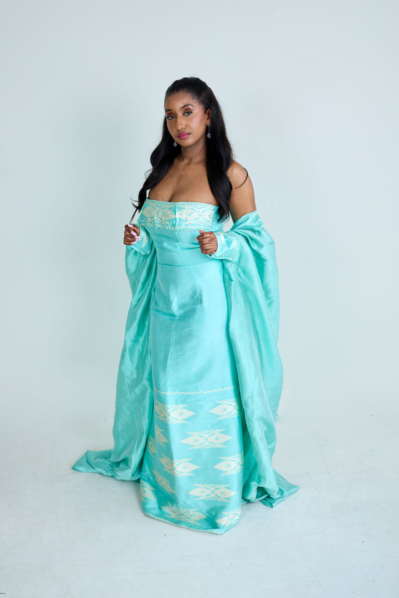 Blue Saba Full-Length Dress With Gown (Measurements Required)